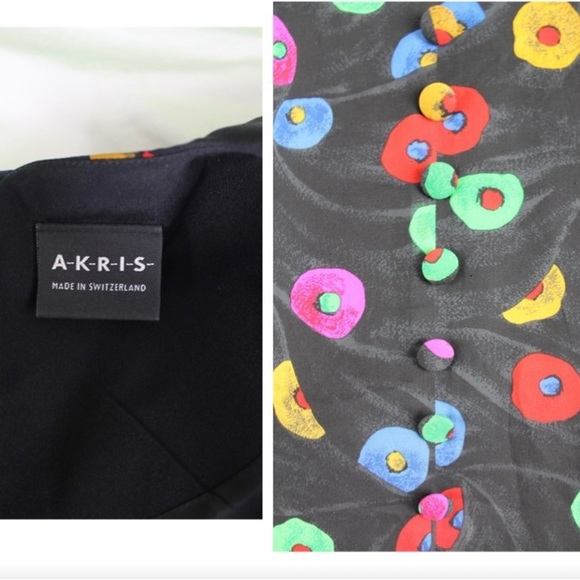 Akris Dress Silk Printed Layer Buttons Over Black-DESIGNER DEAL ⭐️ - Picture 8 of 12